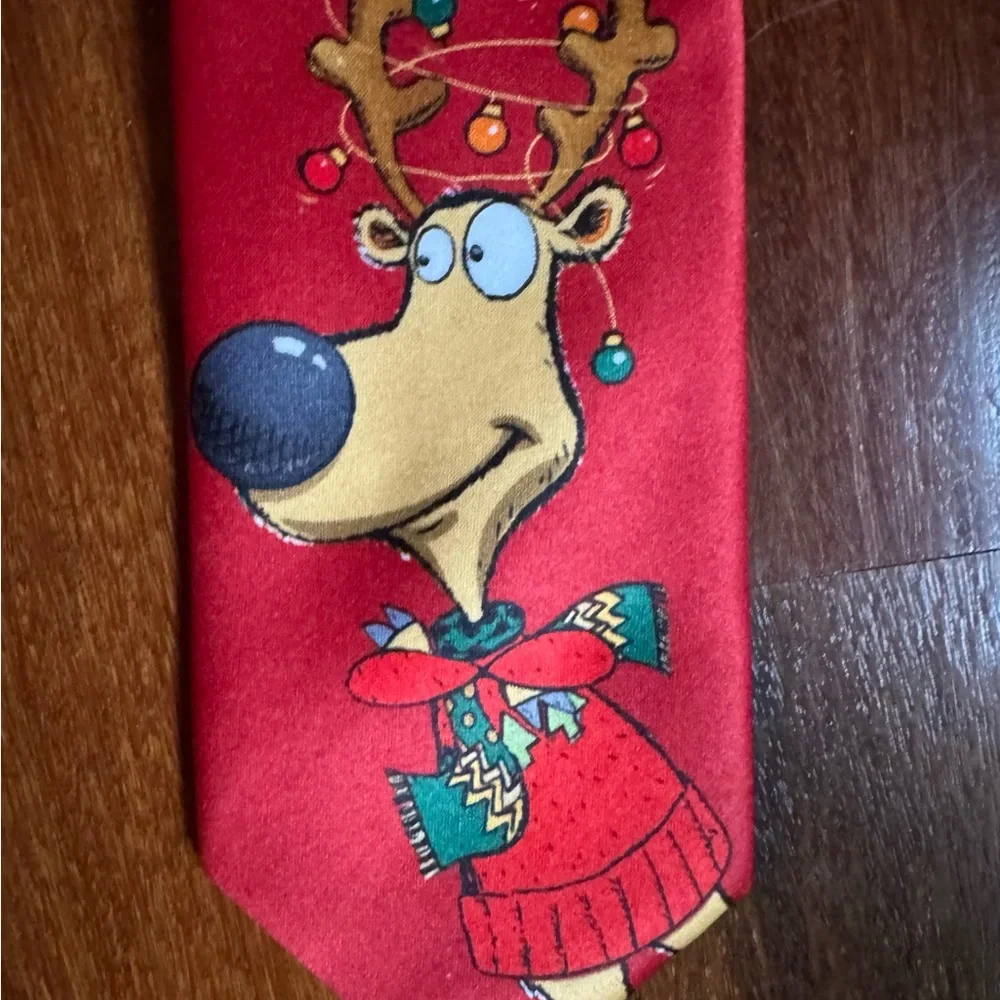 Playful Reindeer Kids Tie - Festive Red